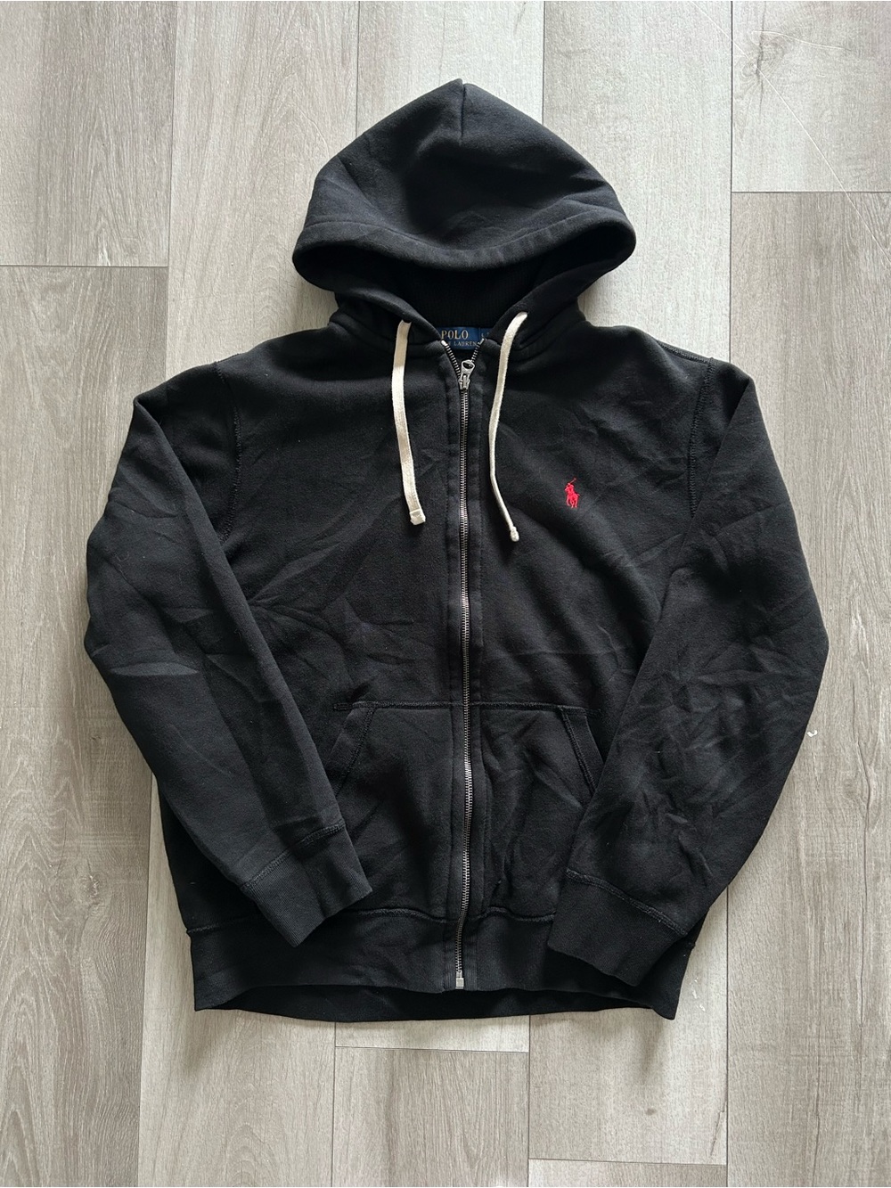 Ralph Lauren Black Zip-Up Hoodie with Red Pony Size Large